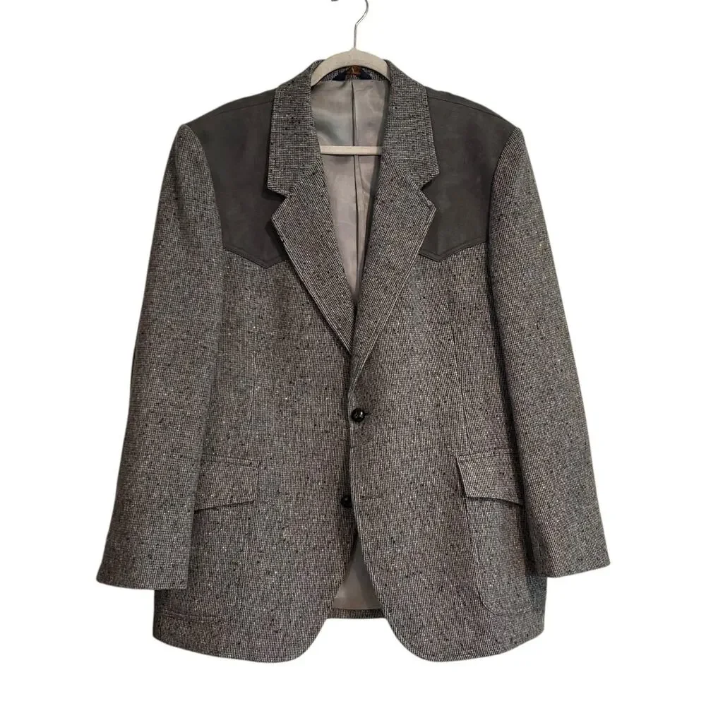 Pendleton Wool Suede Western Blazer Men’s 46R Large Gray USA Made